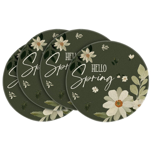 Artoid Mode Daisy Flowers Round Hello Spring Placemats Set of 4, 14 Inch Seasonal Summer Holiday Table Mats for Party Kitchen Dining Decoration