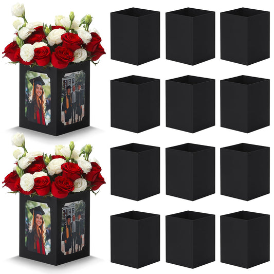 EQOREIIN 15 Pack Graduation Box Centerpieces for Table 6/7 Inch Photo Display，Picture Table Box Photo Props Frame for Grad Party Favors Birthday Wedding Dinner Party Graduation Decorations（Black）