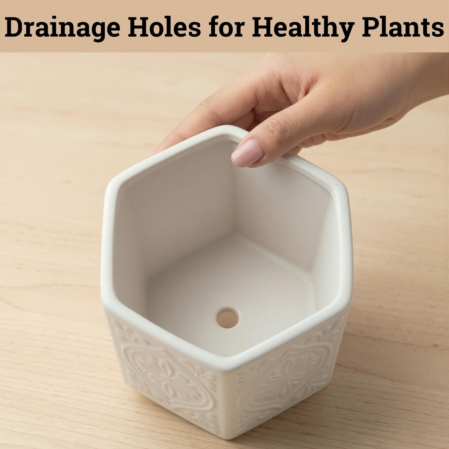 Ceramic Pots for Plants Set of 2 Sizes - 6 Inch and 4 Inch Wide Plant Pots Indoor with Drainage and Saucer - White Planters for Indoor Plants - Ceramic Planter Pot with Tray for Flowers & Houseplants