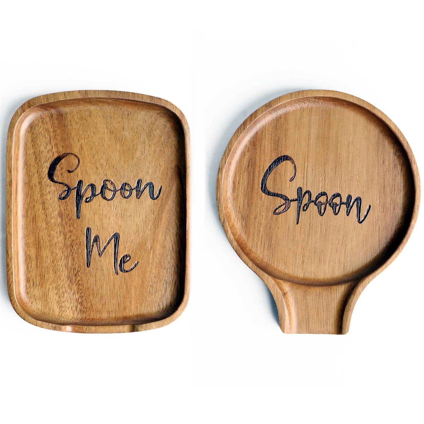 Set of 2 Wood Spoon Rest for Stove Top - Smooth Acacia Wood Spoon Holder for Kitchen Counter with Non Slip Silicone Feet,Perfect Holder for,Spatulas Tongs and Spoons, Brown (Labeled "Spoon")