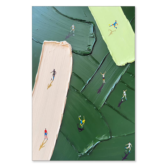 Abstract Soccer Green Poster Colorful Fields And Mini Player Silhouettes Canvas Wall Art Whimsical Sports Prints Painting For Home Bedroom Dorm Wall Decor 12x16in Unframed
