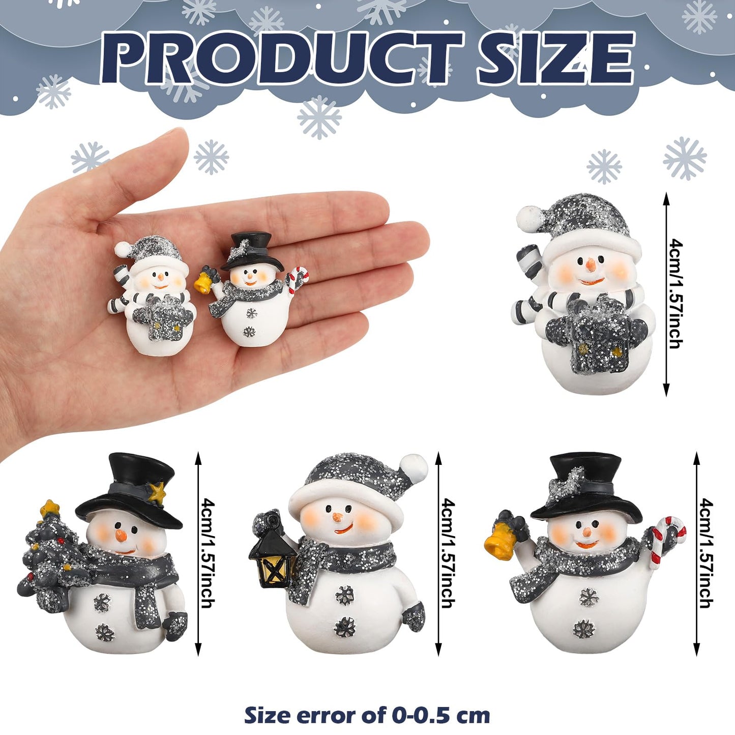 Honoson 12 Pcs Christmas Cute Snowman Figurines Winter Miniature Glittered Figurines Resin Micro Landscapes Winter Snow Decoration for Christmas Birthday Home Decorations Gift(Cute Snowman)