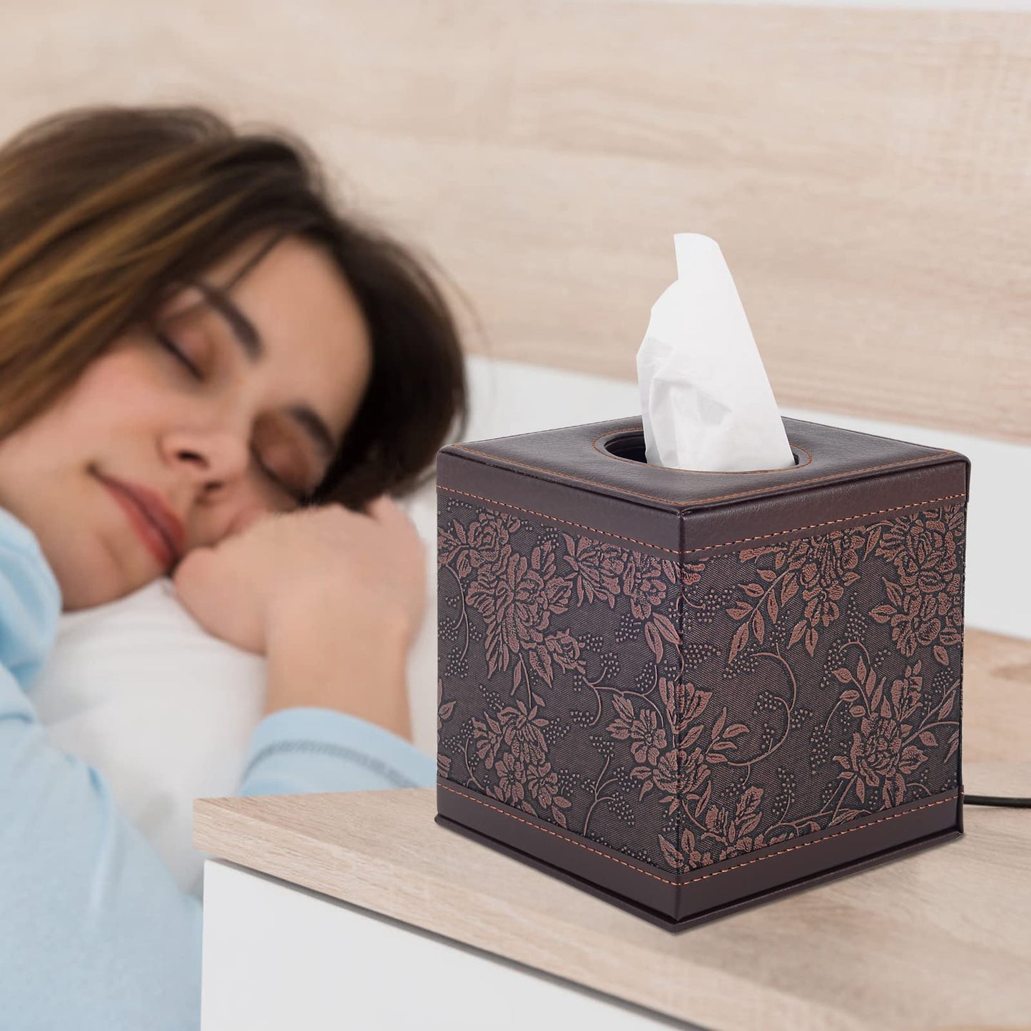 Tissue Box Cover Square,Modern Leather Tissue Box Holder for Napkin Facial Paper Organizer Bottom with Magnet Reinforcement for Home/Hotel/Restaurant/Office/car/Living Room(Retro)