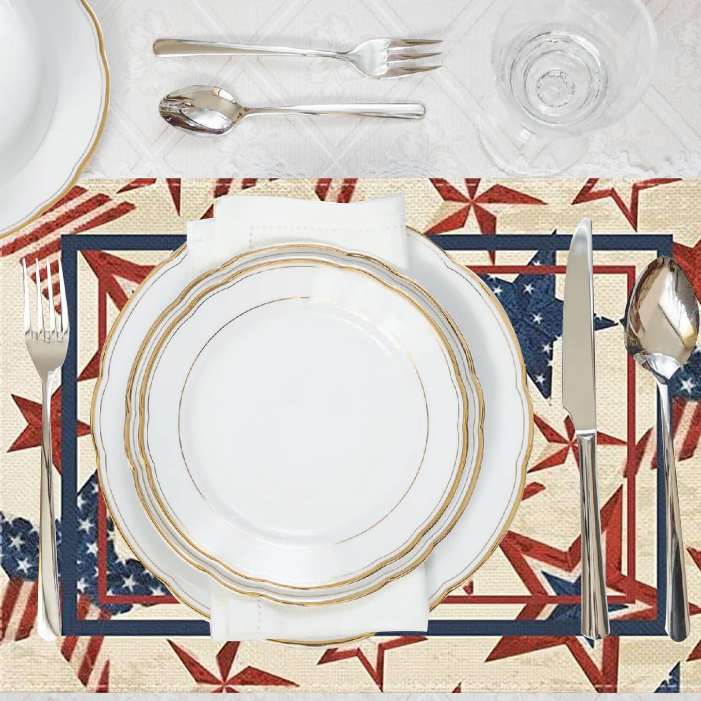 Niviy 250th Anniversary USA Placemats, Retro Stars Stripes Patriotic Placemats Set of 4, 12x18 Inch Memorial Day Independence Day Table Mats for Holiday Party Kitchen Dining Room Decoration