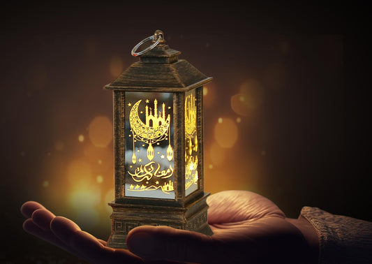 Hying 2 Pieces Ramadan Lanterns 5.2" Height Size Hanging Lamp Decoration Eid Mubarak Flameless Candle Lanterns Moroccan Decorative Lantern Ramadan Gifts Eid Mubarak Lamp for Home Tabletop Decor