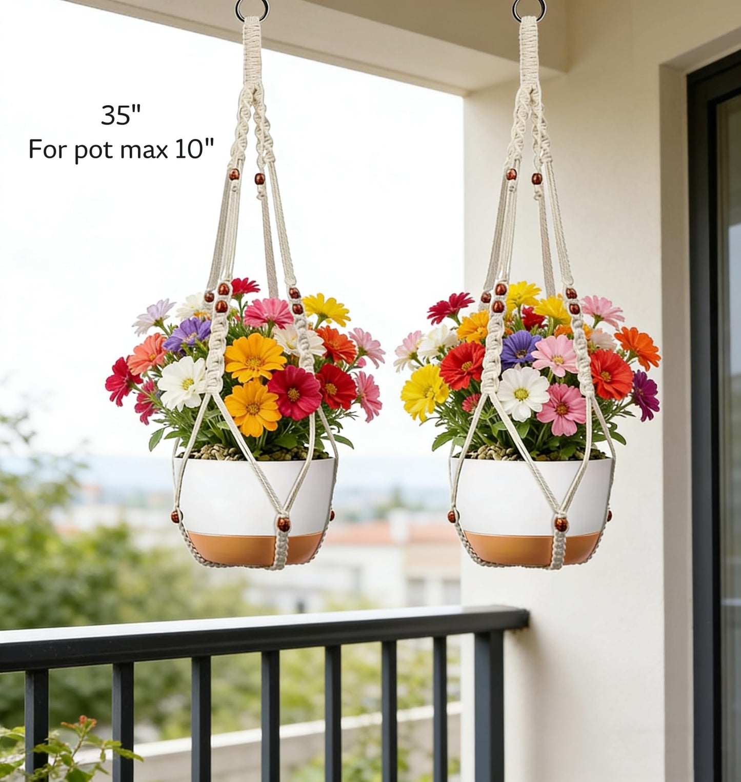 HUIHONGHOME 35 inch Macrame Plant Hanger for 5-10 Pot Indoor wall Window Boho Long Crochet White Rope Hanging Planters for Plant Holder Outdoor (Ivory2)