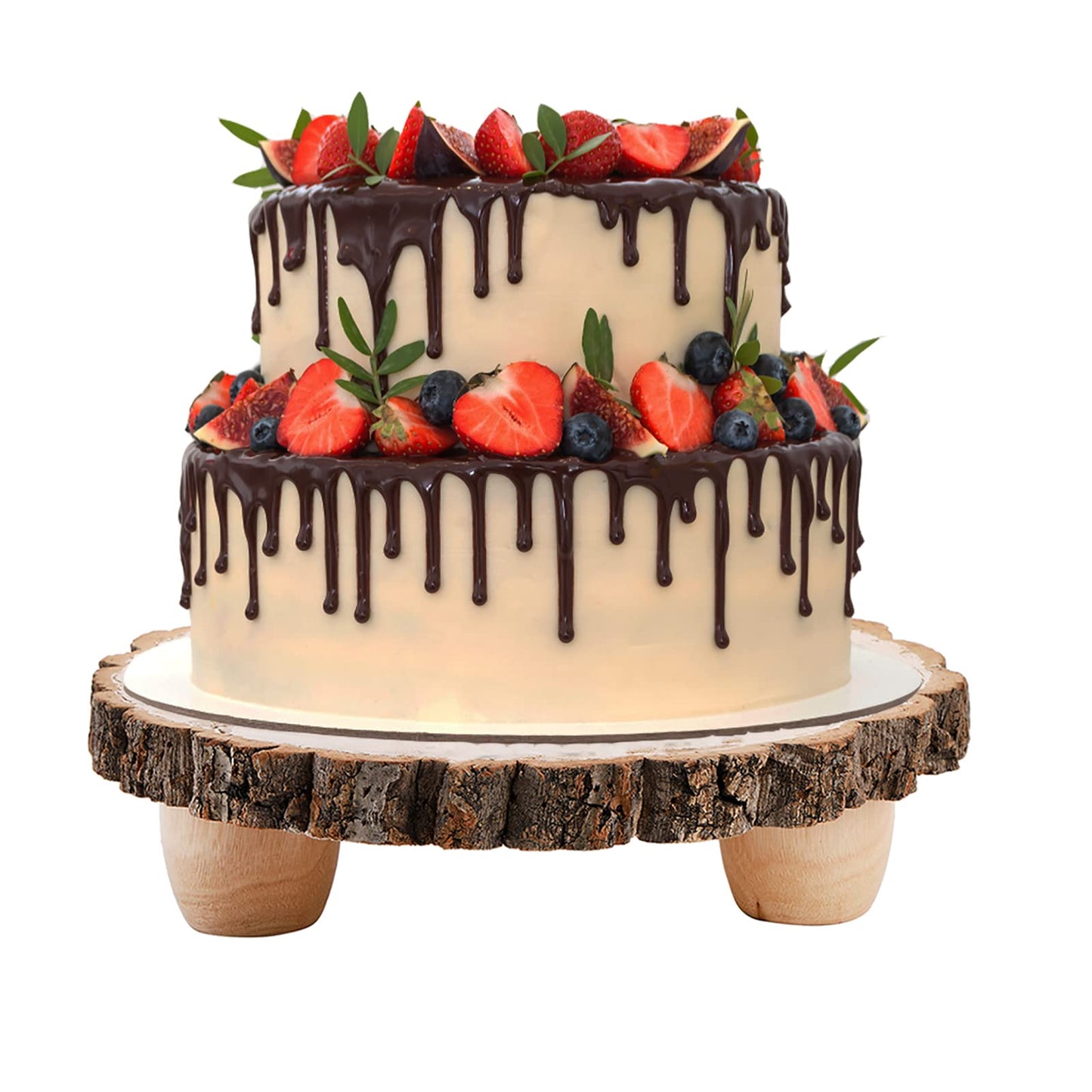Frcctre 11 Inch Wood Cake Stand, Round Wooden Cupcake Pedestal, Paulownia Woods Slice with Legs, Rustic Cake Holder Wooden Serving Tray Serving Board Display Wood Plant Stand