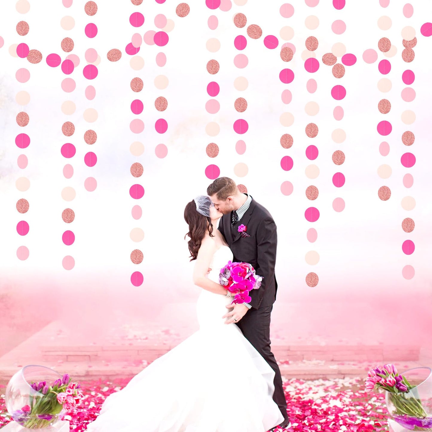 Hot-Pink Rose-Gold Party Decorations Garland - 52ft Wedding Bridal Shower Hanging Decoration Streamers Banner,Baby Girl Birthday Bachelorette Engagement Mohters Valentines Day Brunch Decor Panduola