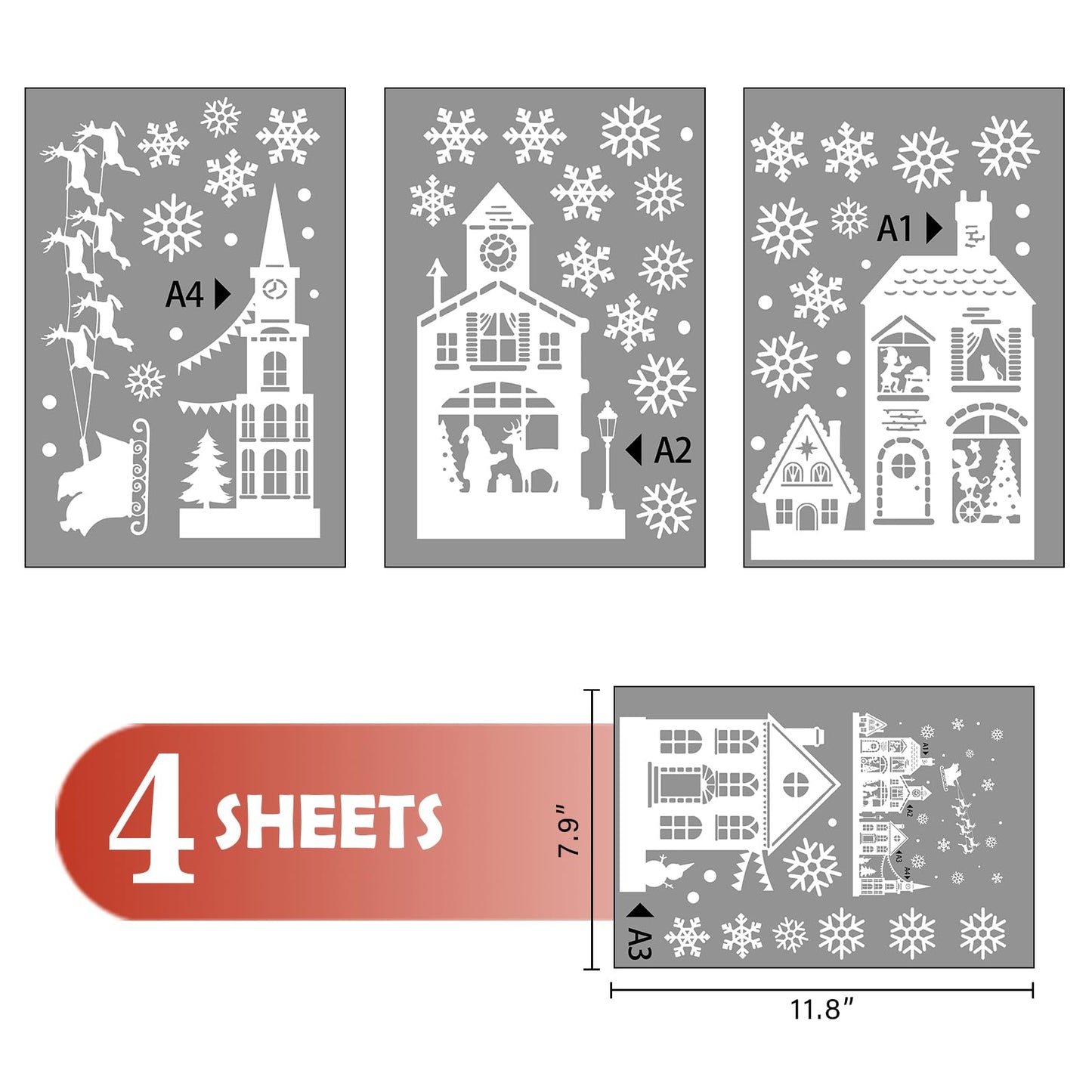 Mfault Christmas White House Window Clings, Xmas Santa Claus Reindeer Snowflake Stickers Decals Decorations, Snowy Winter Holiday Sleigh Home Kitchen Decor