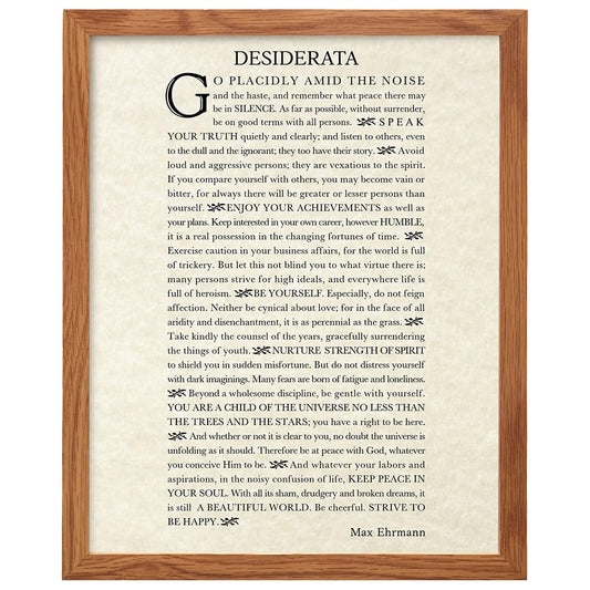 Desiderata Poem Wall Art Print FRAMED - Max Erhman - Typography - Makes a Great Gift for Home Decor - Inspirational and Motivational - Framed 8x10 Photo