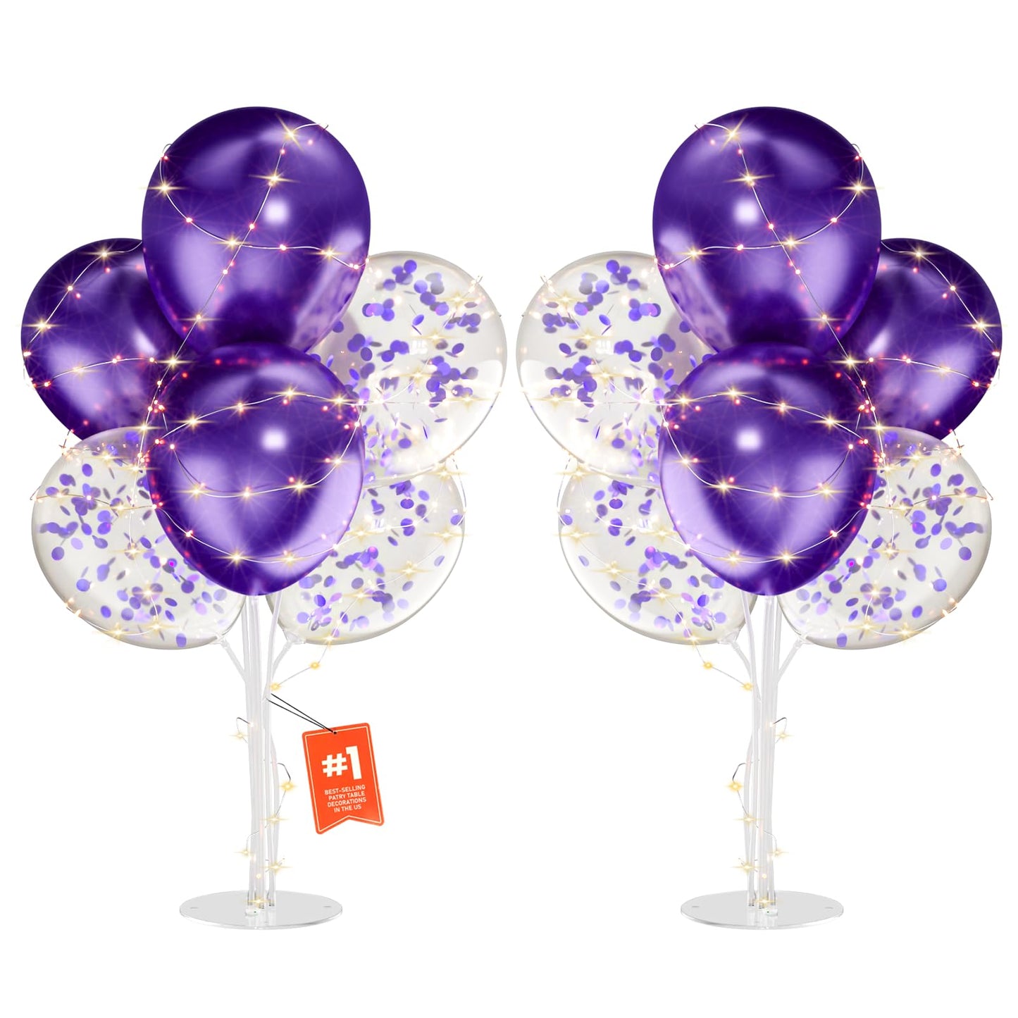 MYZSBRDM 2Set Purple Balloons Stand,Balloons Stands for Table,Purple Balloons Centerpieces for Tables for Birthday,Baby Shower,Wedding,Anniversary Table Party Decorations.（With light string）