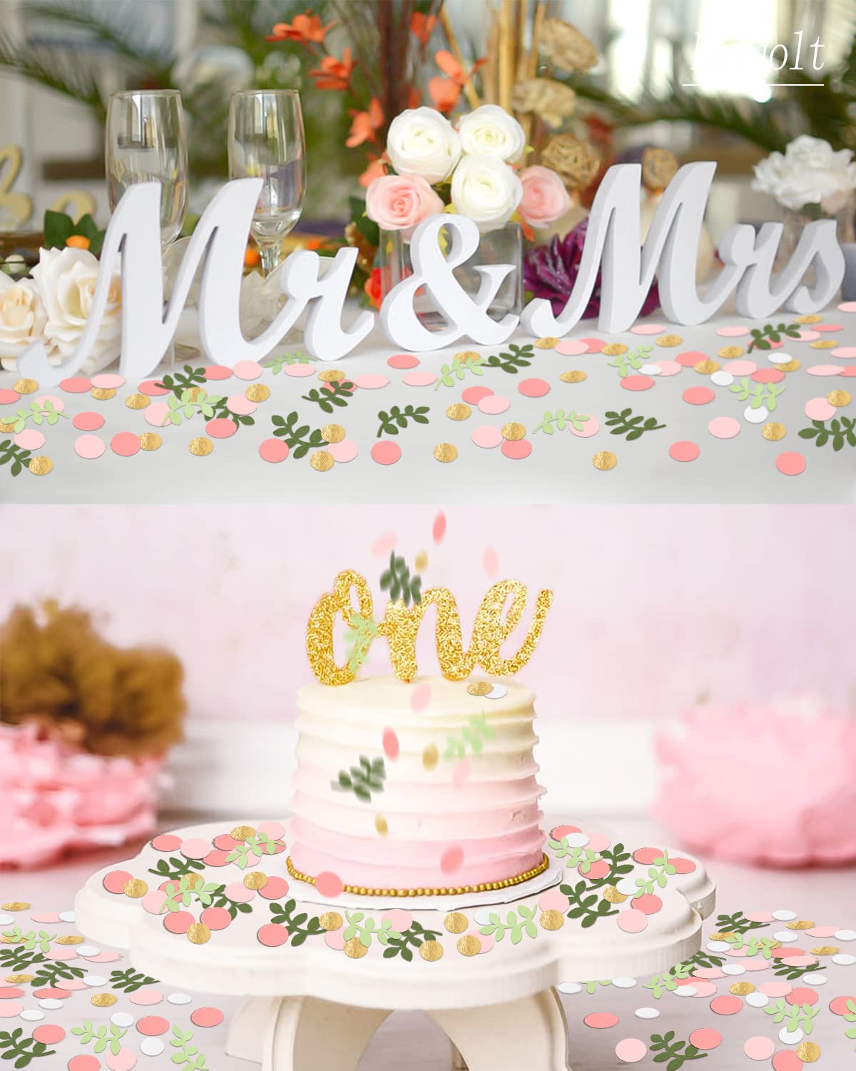 Baby Shower Confetti Greenery Table Decorations Golden Pink Eucalyptus Glitter Green Scatter Flamingo Girls Boho Theme Party Bridal Shower Party Wedding Nursery Decor Supplies 210 Pcs