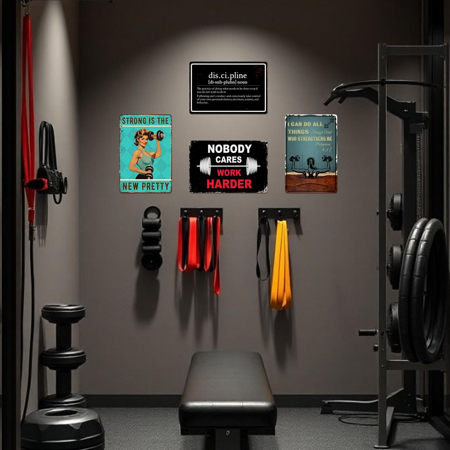 Gym Sign Workout Posters for Home Gym Motivational Wall Art Decor Nobody Cares Work Harder Metal Sign Funny Fitness Poster Garage Tin Signs Weight Room Accessories 8x12 Inch
