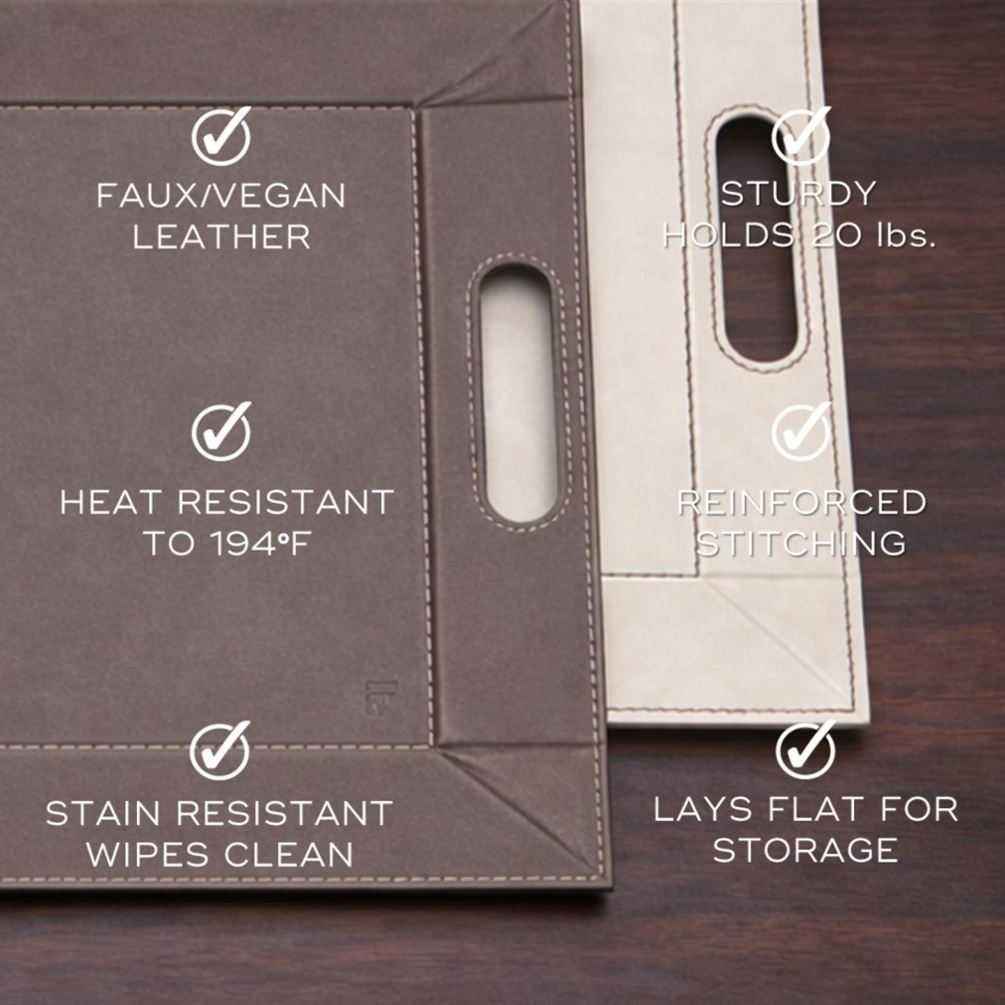 FREEFORM PLACEsMAT 2-in-1 Faux Leather Placemat & Serving Tray | Reversible Design, Lays Flat & Easy to Clean | Ottoman Food Tray, Perfect Housewarming Gift, 18” x 14” (Taupe & White, Single)