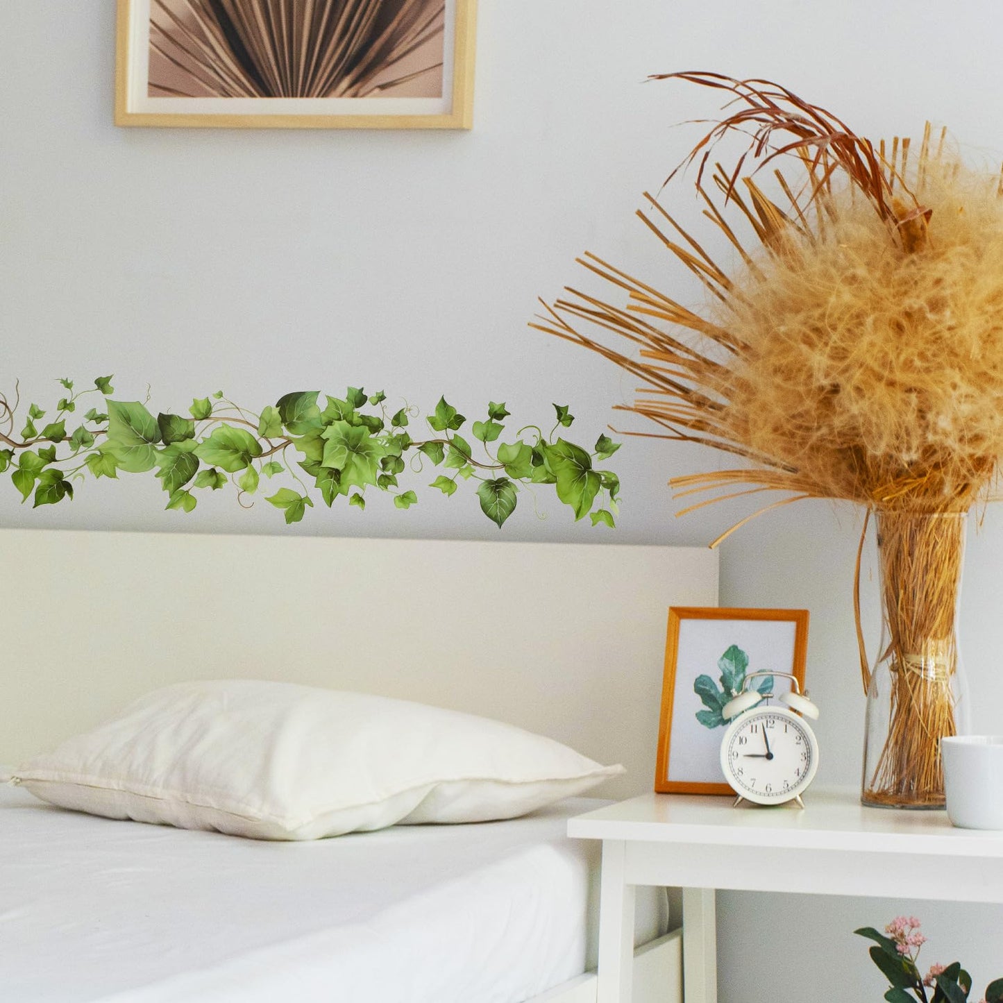 Green Leafy Vine Wall Stickers Decor 4 Pcs Green Natural Plant Wall Decals Peel and Stick Leaf Wall Stickers for Living Room Bedroom Classroom Kitchen Art Decorations