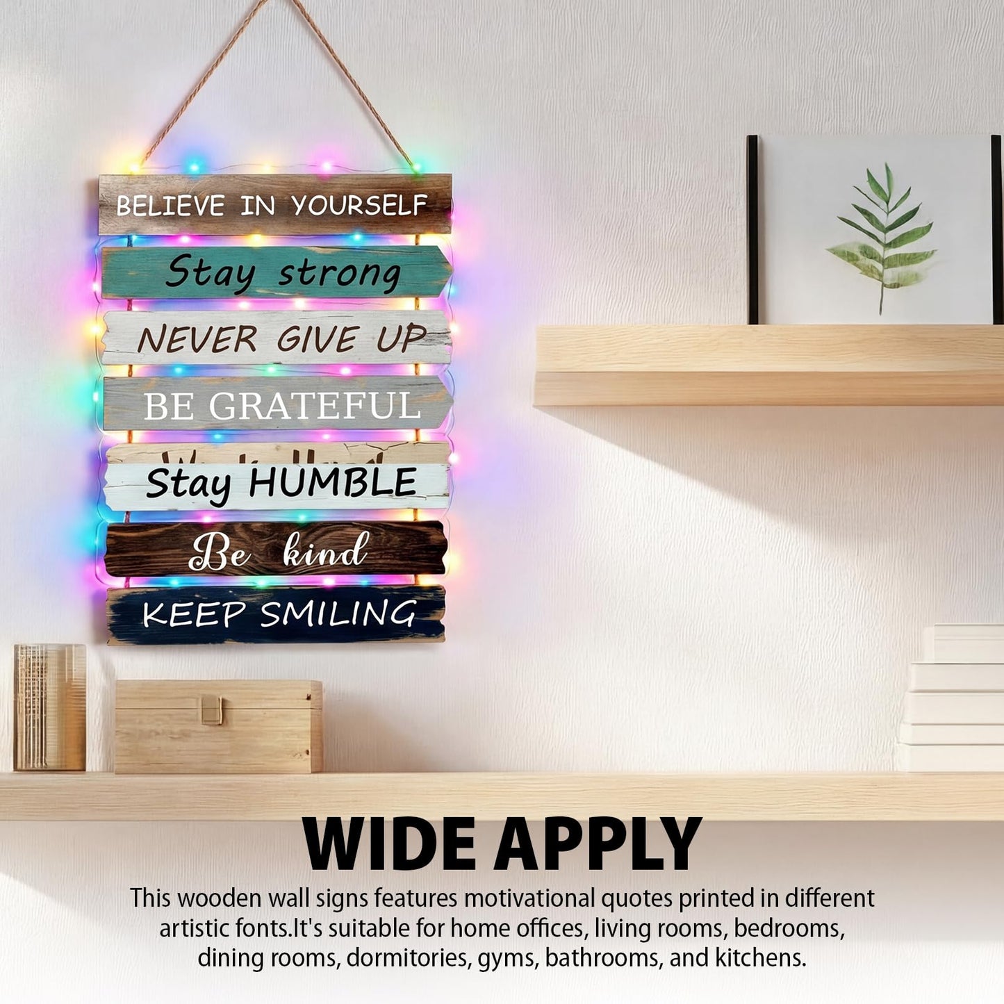 Lewtemi Inspirational Wall Art Decor for Office with LED Light 19 x 11.4 Inch Wooden Rustic Hanging Motivational Wall Sign Inspiring Positive Quotes Sign for Office Home Living Room Bedroom (Classic)