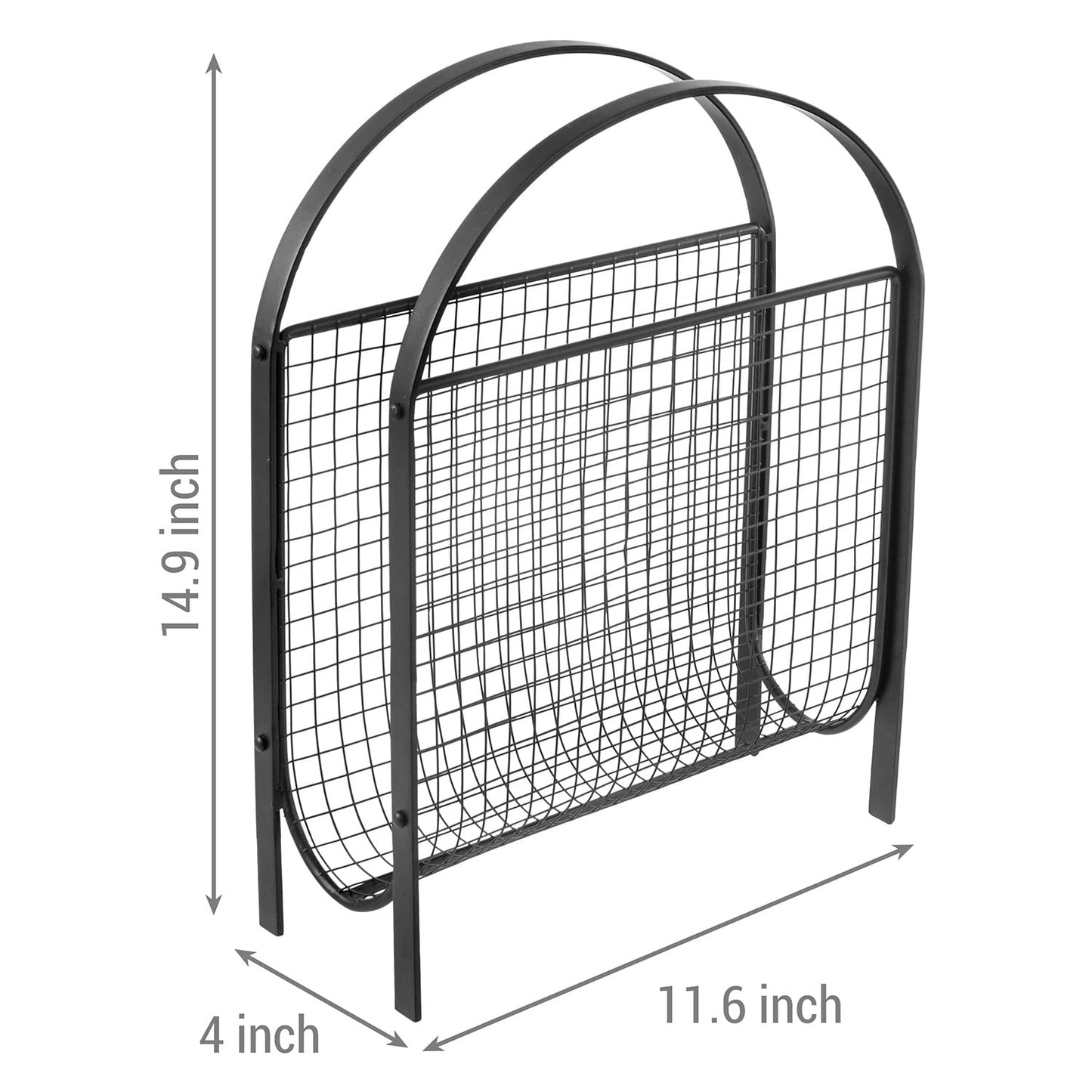 MyGift Mid-Century Design Magazine Rack, Matte Black Tone Metal Mesh Freestanding Magazine Organizer Holder Sling