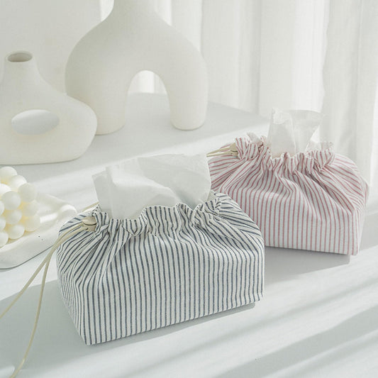 razliubit Fabric Tissue Box Cover with Handle,Blue Striped Cotton Tissue Holder for Home, Office, Bedroom, Car – Decorative Washable Tissue Case