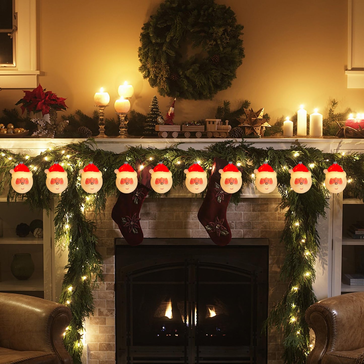 Christmas Santa Claus String Lights, 8.5Ft Christmas Decorations String Lights with 10 Santa Claus, Plug in Waterproof Novelty Fairy Light for Indoor Home Kid's Room Xmas Tree Winter Party Decor