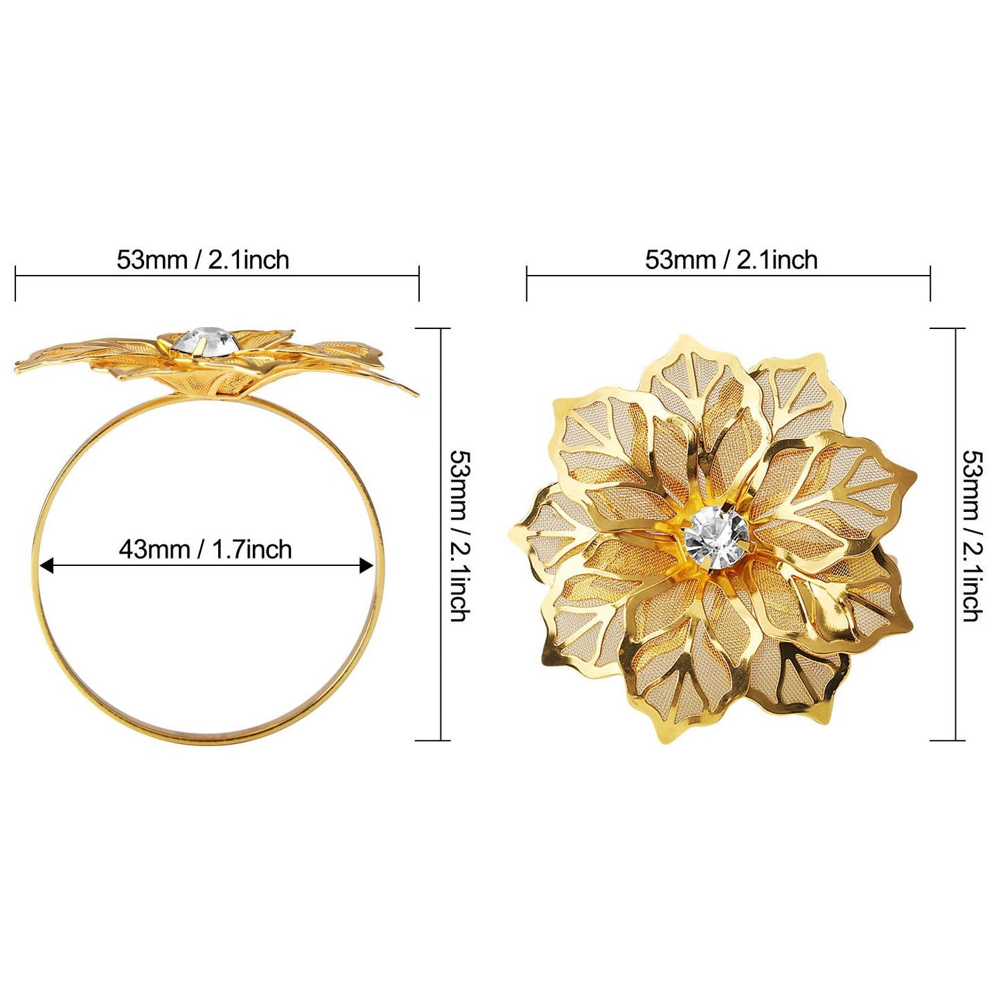 KPOSIYA Set of 20 Napkin Rings, Metal Gold Hollow Out Flower Napkin Ring Holder for Wedding Party Holiday Banquet Christmas Dinner Delicate Serviette Buckles Decor Favor (20, Flower-Gold)