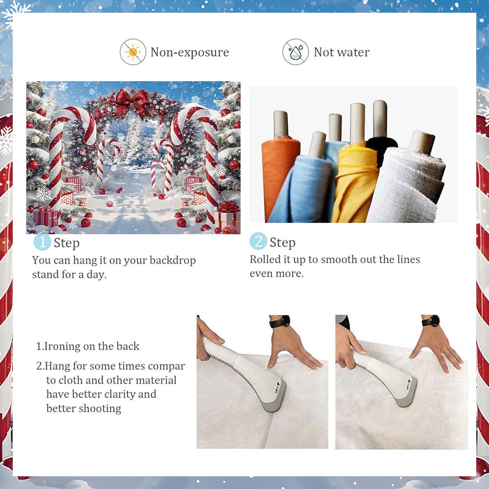 Merry Christmas Candy Cane Backdrop for Photography Winter Snow Scenery Christmas Tree Photo Background Xmas Holiday New Year Eve Family Party Decoration Banner Supplies (82x59 inch (7x5FT))