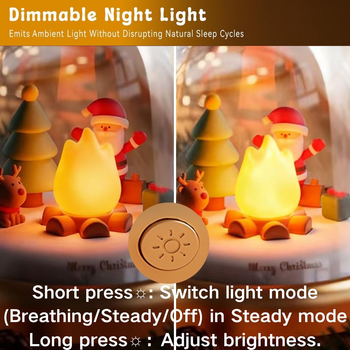 Campfire Night Light, Portable Flame Lamp with White Noise, Cute Flameless Candle Lights,Rechargeable & Dimmable Tabletop Lamp for Home Decor