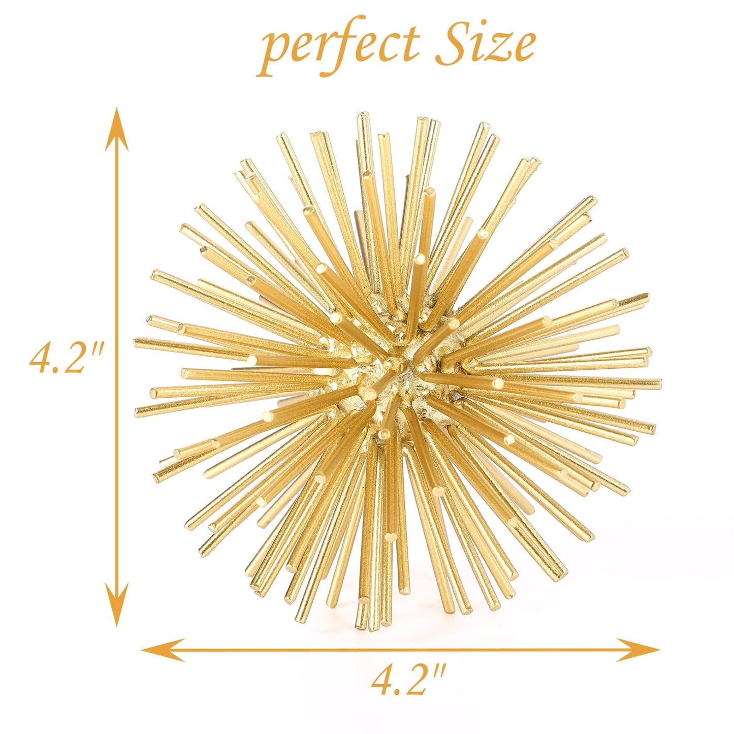 MOCOME Gold Sphere Decor, Metal Gold Starburst Tabletop Sculpture Decor, Modern Metal Starburst Centerpiece, Spike Ball Decoration for Home Decor
