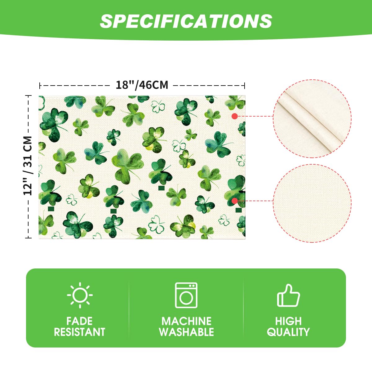 Artoid Mode Lucky Shamrock St. Patrick's Day Placemats for Dining Table, 12 x 18 Inch Seasonal Holiday Rustic Vintage Washable Table Mats Set of 4