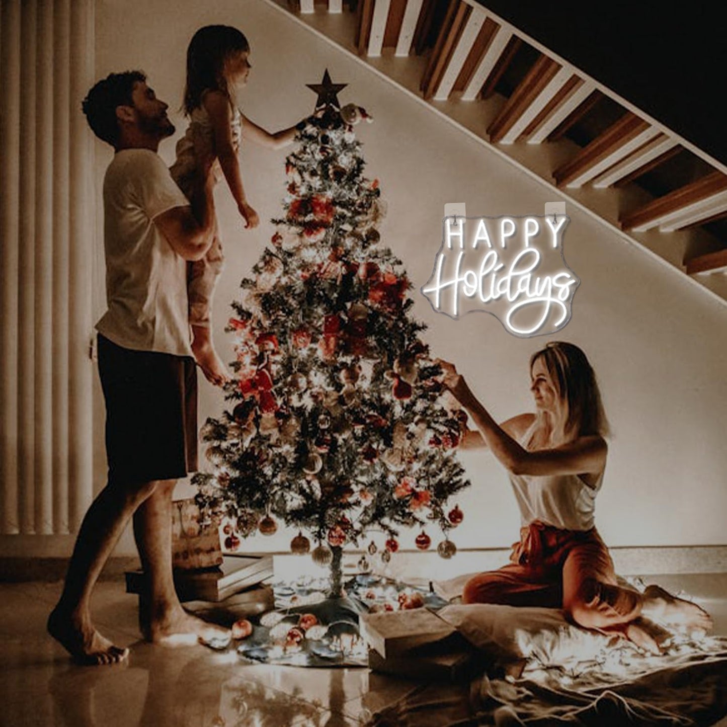 Horseneon Happy Holidays Neon Sign, Merry Christmas Neon Sign for Wall Decor, LED Sign with USB Powered for Party, Home, Bedroom, Living Room, Bar