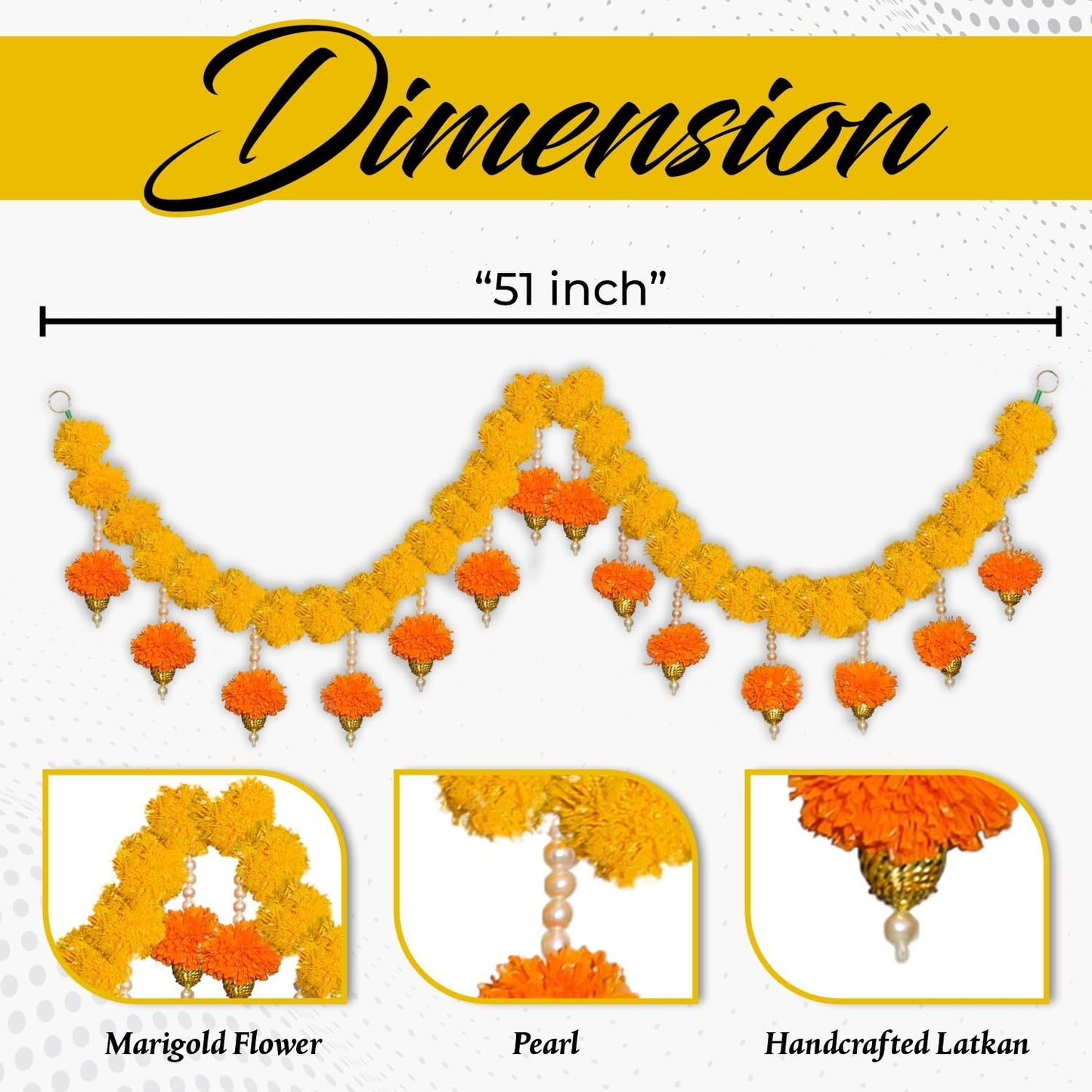 SMIZZY ; (RE) TOUCHING LIVES Fluffy Flowers Marigold Toran Garland Bandarwal for Entrance Door | Main Door | Mandir | Home | Wedding Decorations Items 50 Inch Long Yellow White