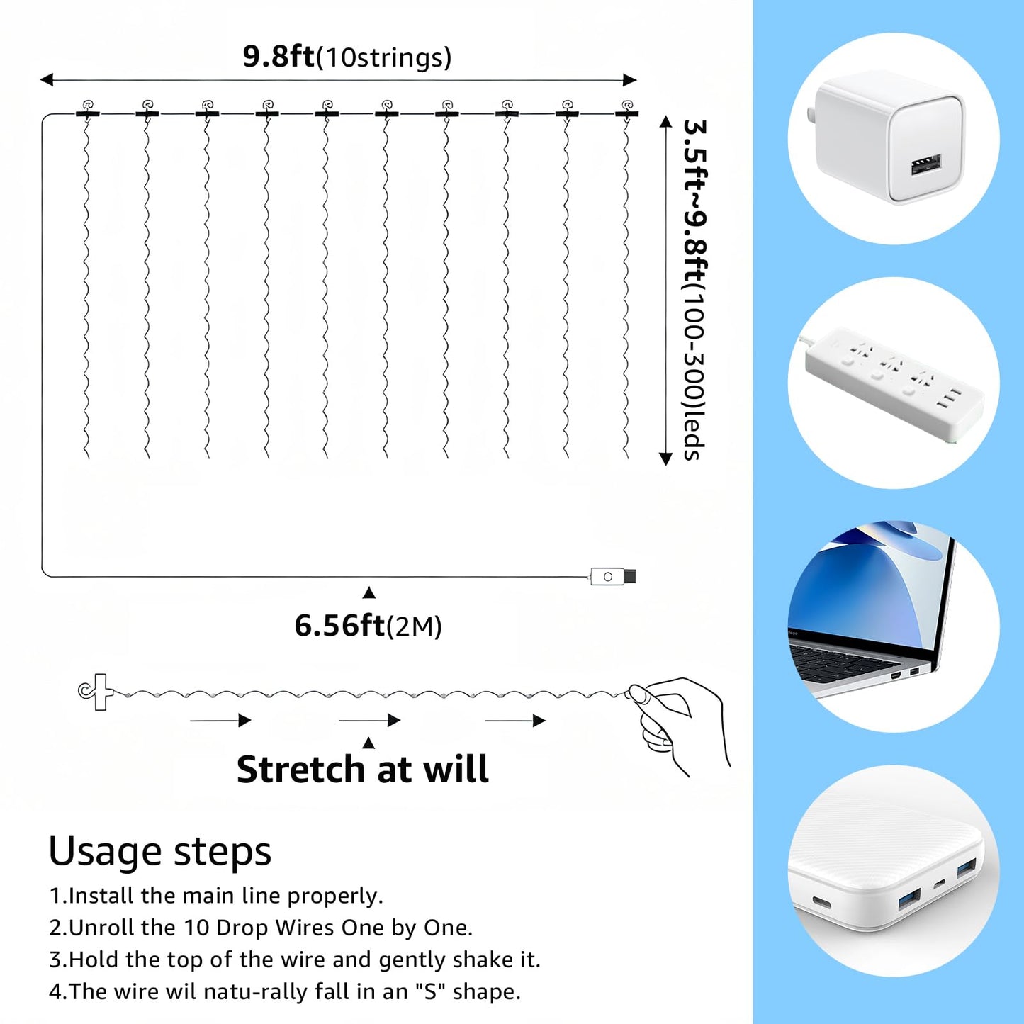 FUYO Window Curtain String Lights for Bedroom, 300 LED Fairy String Light 8 Lighting Modes Waterproof Lights for Christmas Bedroom Party Wedding Home Garden Wall Decorations (White)