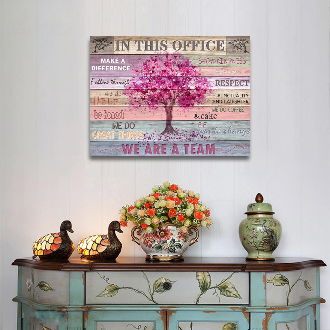 Pink Inspirational Wall Art for Office Women Motivational Quotes Phrases Poster Rustic Heart Tree Pictures Framed Wall Art Décor Contemporary Home Workspace Desk Decorations Gifts for Women 12x16inch