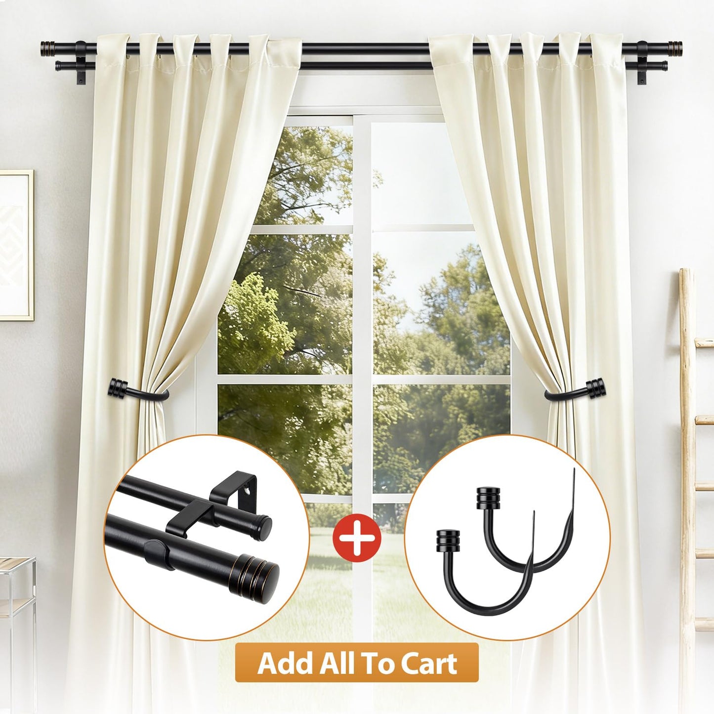 TONIAL Curtain Holdbacks, Home Decor Curtain Tiebacks Wall Mounted with Small Classic Cap Finials, Black Curtain Hooks for Drapes (1 Pair/2 Pack)