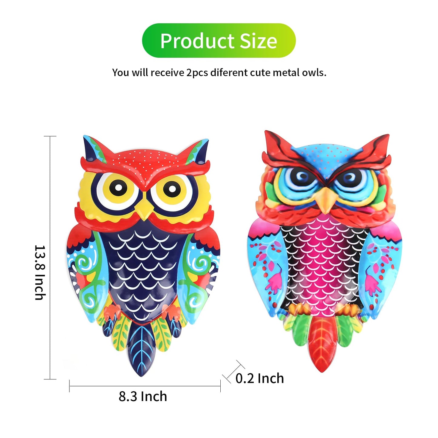 Cruis Cuka Metal Owl Wall Art Garden Decor for Outdoor Patio Fence Backyard Decor Lawn Ornaments - Set of 2