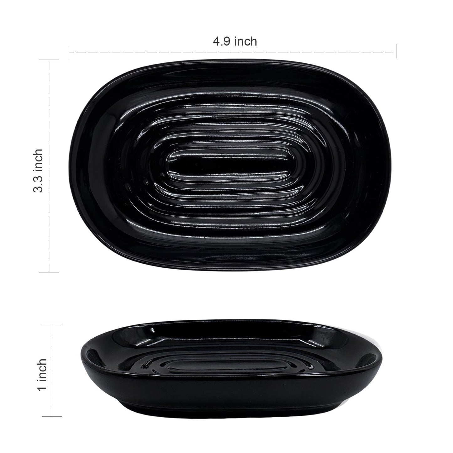 Ceramic Marble Pattern Soap Dish, Textured Raised Soap Saver Tray for Shower Bathroom Kitchen Sink Vanity, Easy to Clean Multi-Use Holder for Bar Soap Jewelry Rings Keys, Black (1 Pack)