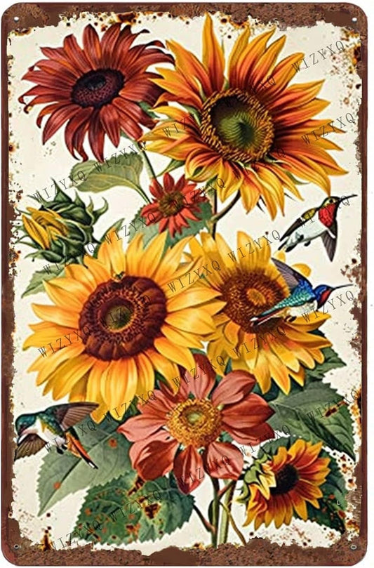 WIZYXQ Metal Signs Flower Wild Flowers Vintage Metal Tin Sign for Home Office Kitchen Bar Cafe Garden Wall Decor 12x8 Inch