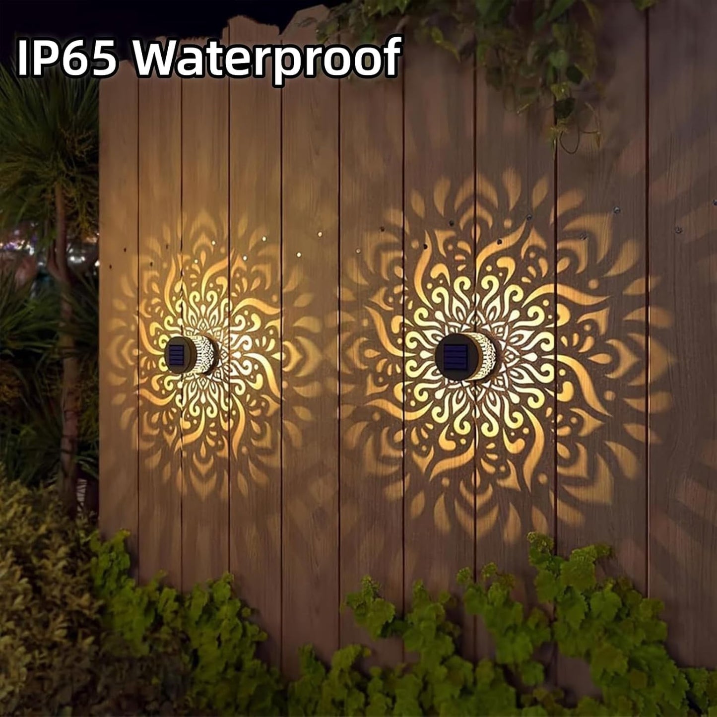 Mokvtz 2PCS Decorative Solar Mandala Lights, Metal Solar Powered Outdoor Deck Step Wall Lights, Mandala Theme Waterproof Fence Light for Garden Post Patio Backyard Yard Decor