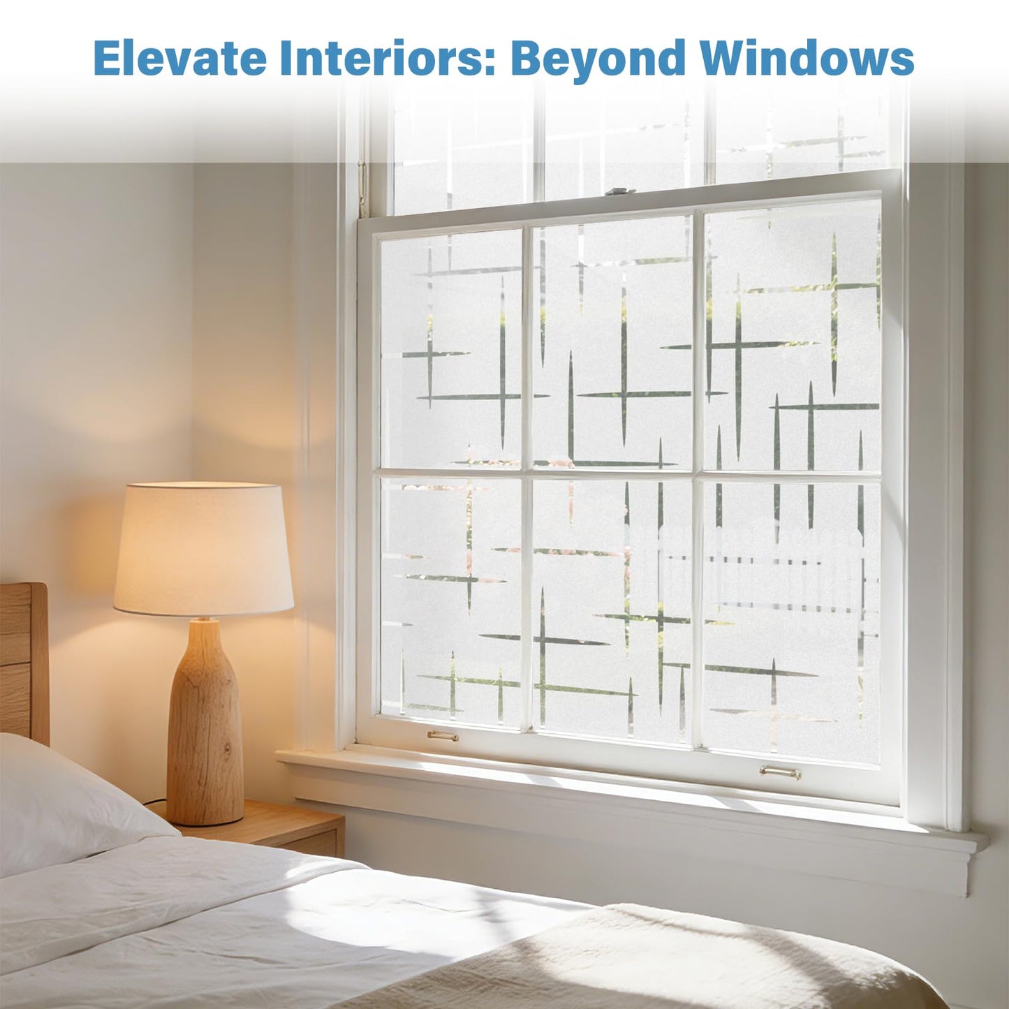 Finnez Frosted Window Film Non-Adhesive, Frosting Privacy Film for Glass Windows, Self Static-Cling Decorative Window Cling for Home Office UV Protection Cross Pattern 17.5 x 78.7 inches