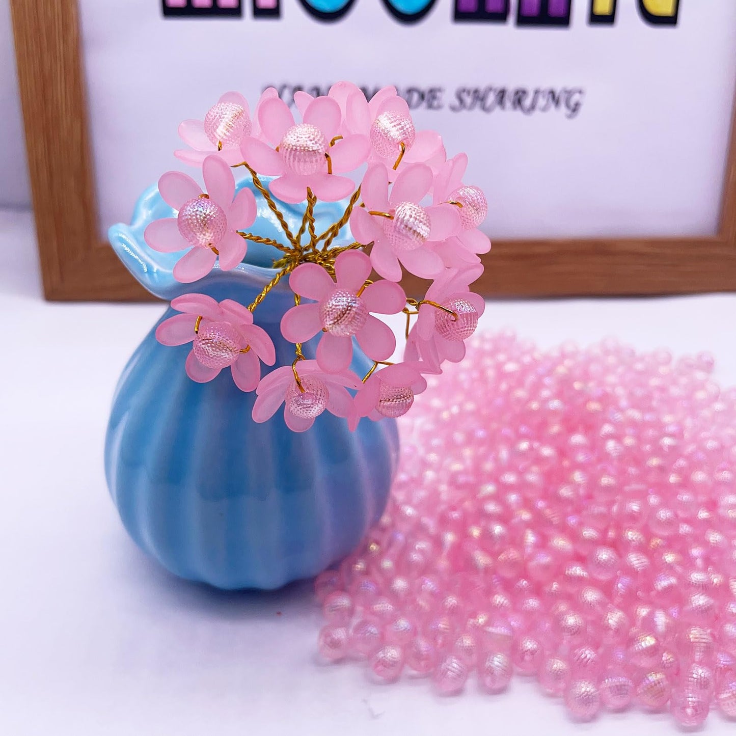 Crystal Artificial Flower Bouquet Material Set, Including 300 Acrylic Petals, 300 Beads, and 50 Iron Wires, Used for DIY Bouquets for Home Garden, Party, and Wedding Decoration (Pink)