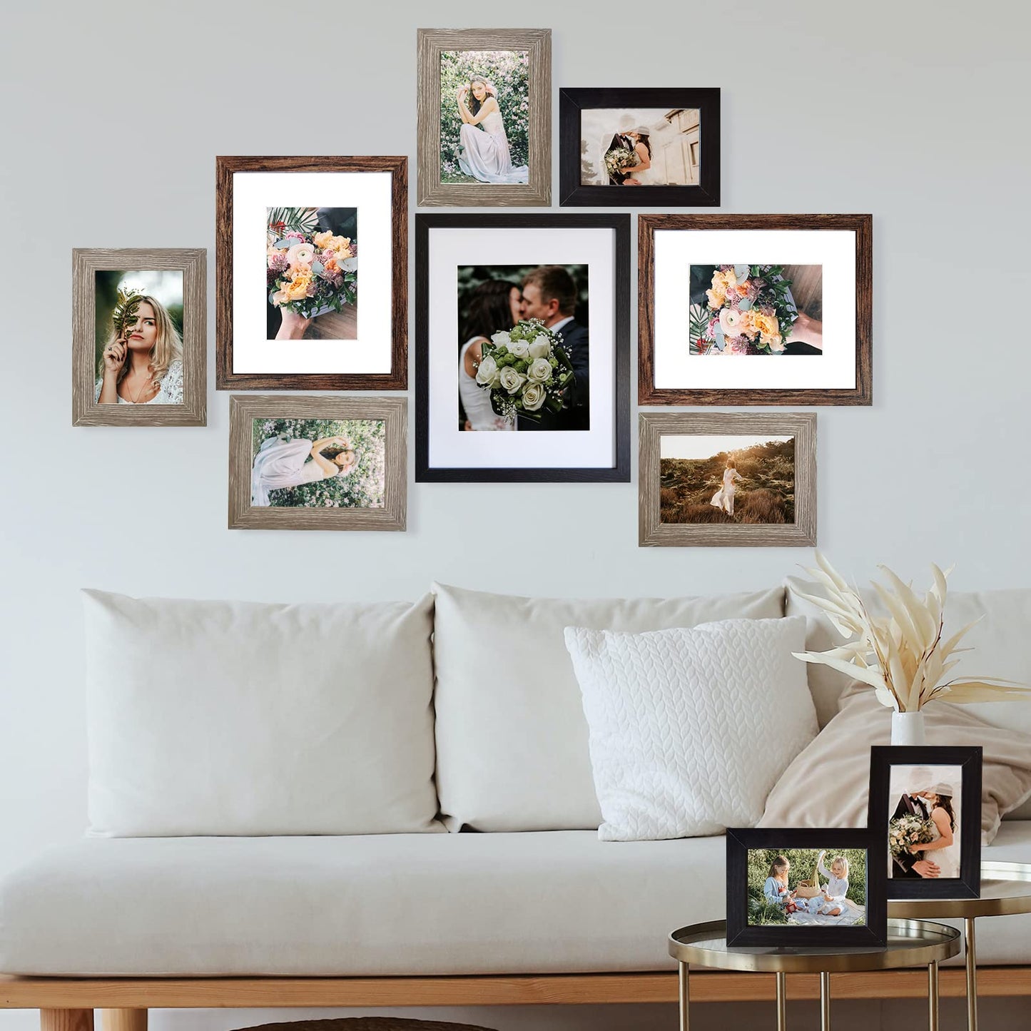 SESEAT Picture Frames Collage, Gallery Wall Frame Set with 11x14 8x10 5x7 4x6 Frames in 3 Different Finishes, Set of 10