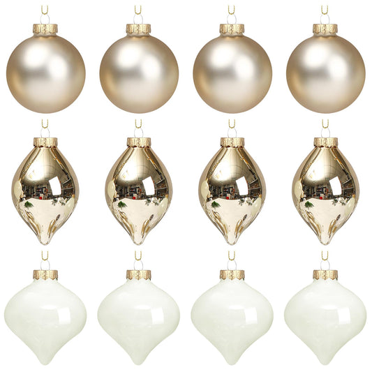 Zomiboo 12 Pcs Gold Glass Christmas Ball Ornaments Set 3.15" Hanging Shatterproof Glass Bulbs for Christmas Tree Baubles Bulk for Holiday Xmas Tree Decorations Gifts