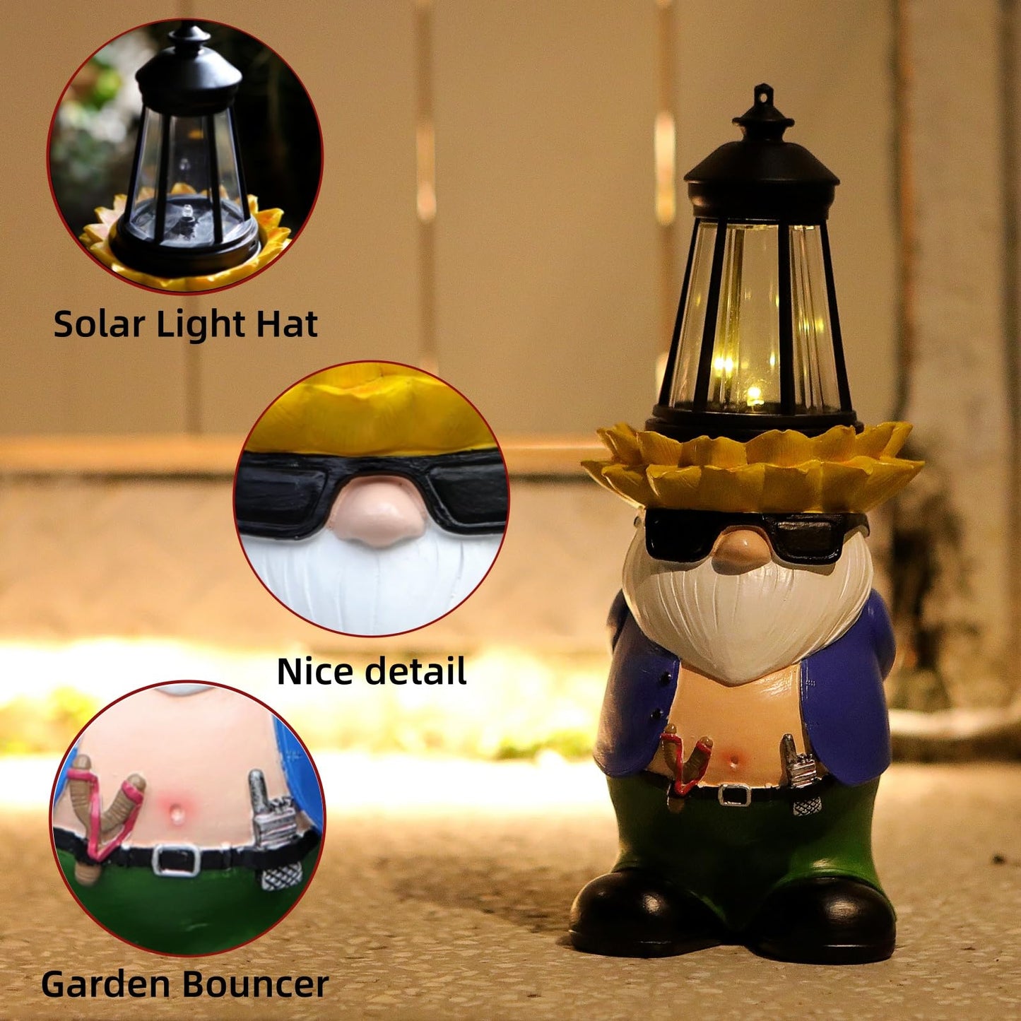LEGIFO Garden Gnome Statue with Solar Lantern Lights Guardian Sculptures Outdoor Decorations Patio Lawn Yard Garden Decor Large Figurine Gifts for Women Mom