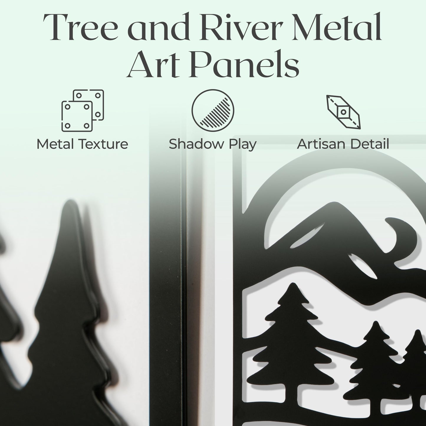 GALLERY GRACE Metal Wall Art Decor – 11" x 16" Set of 4 Abstract Landscape Panels for Living Room, Office, or Bedroom – Minimalist Single Line Black Wall Art with Mountains, Trees, and Sunrise