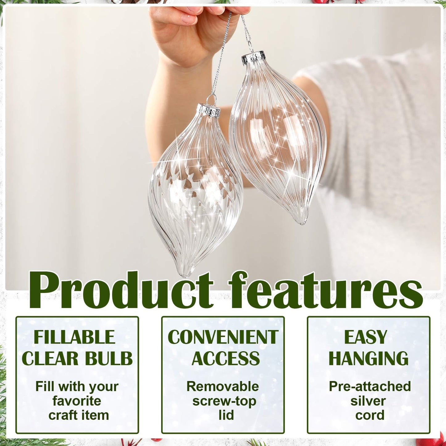 Sumind 6 Pcs 5.8" Glass Christmas Ornaments Hand Blown Glass Ornaments Crystal Balls DIY Clear Hanging Decorations with Metal Hook for Winter Xmas Tree Window Elegant Luxury Decor Gift(Stripe Style)