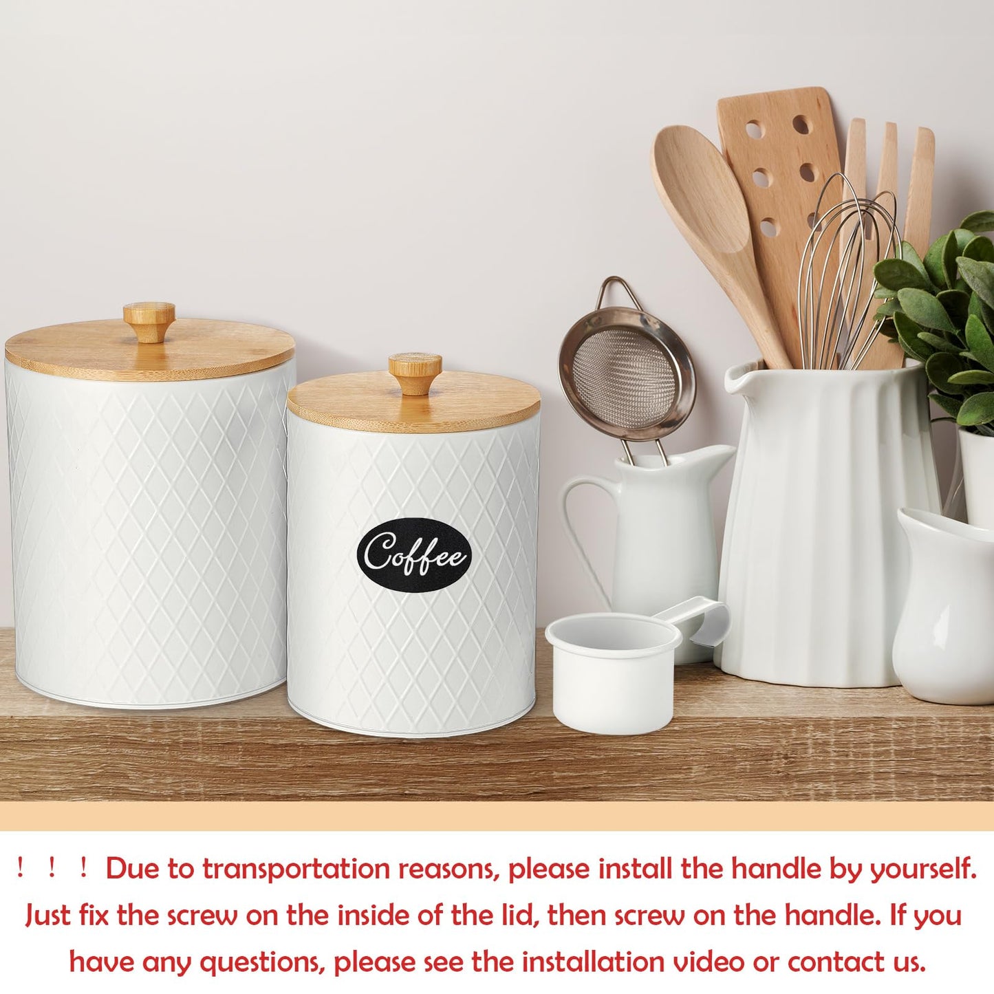 Teenyyou Metal Kitchen Canisters Set with Bamboo Lids and Spoon Airtight High Capacity Coffee Tea Sugar Flour Jars with DIY Labels Farmhouse Extra Large Storage Containers for Kitchen (2 Set,2 Sizes)