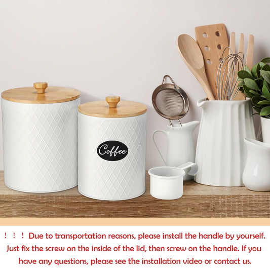 Teenyyou Metal Kitchen Canisters Set with Bamboo Lids and Spoon Airtight High Capacity Coffee Tea Sugar Flour Jars with DIY Labels Farmhouse Extra Large Storage Containers for Kitchen (2 Set,2 Sizes)
