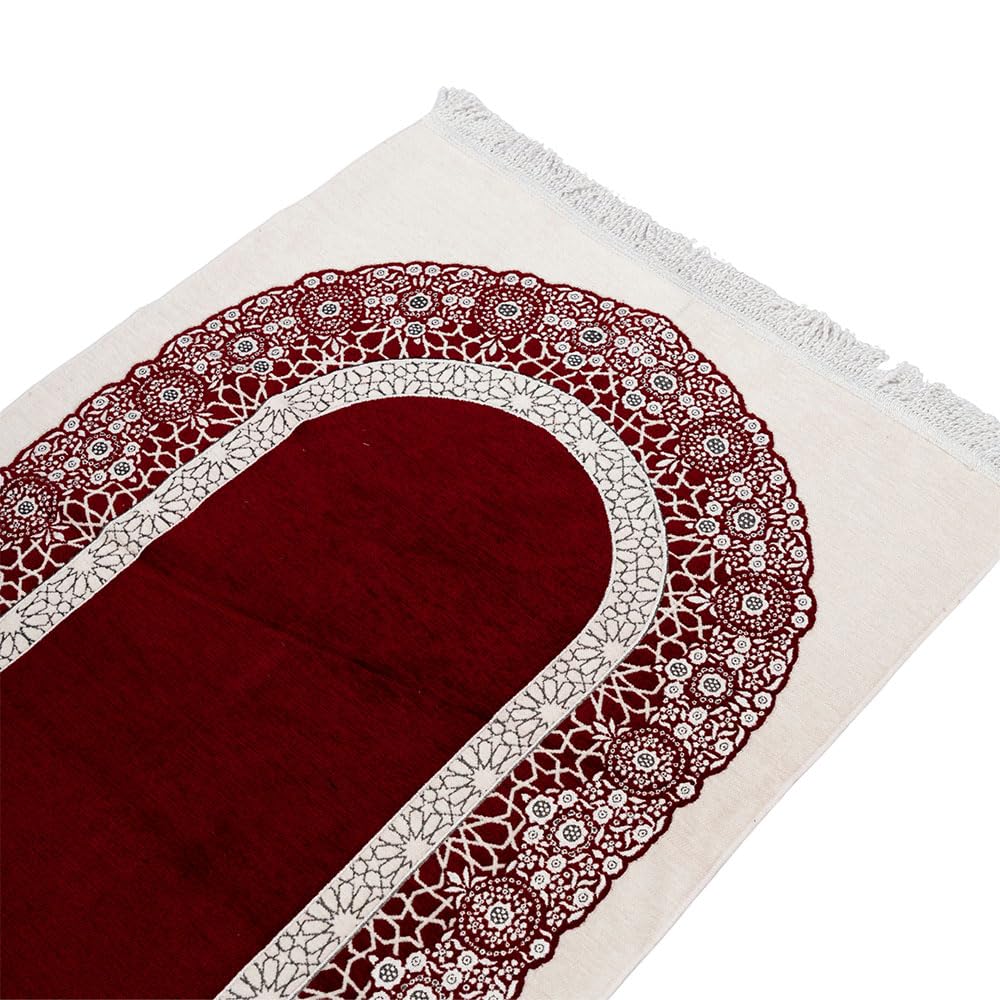 East West Souk Premium Velvet Islamic Prayer Rug – Classic Mihrab Design | Soft, Elegant & Travel-Friendly (Burgundy)
