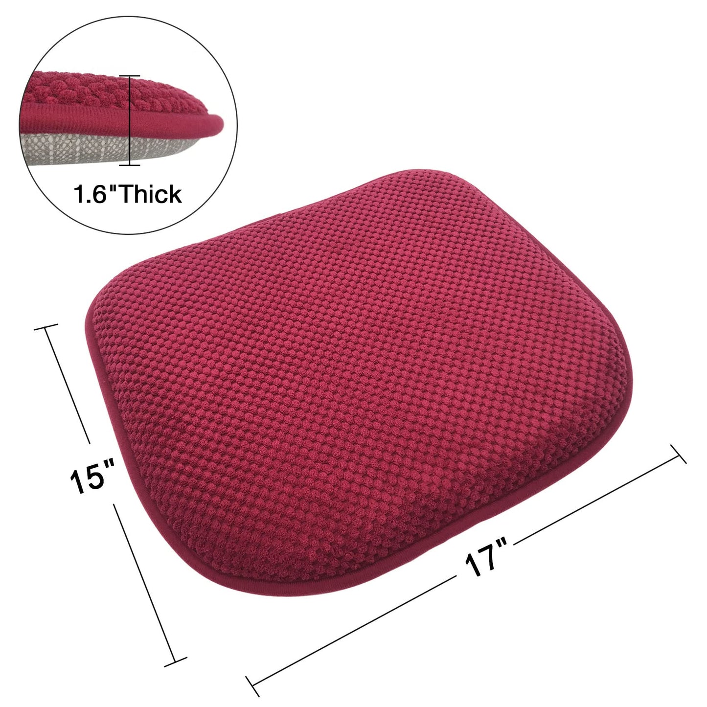 PAGGED Wine Red Foam Seat Cushions Kitchen Chairs Pads for Dining Chairs Non Slip Office Seat Cushions Washable U Shaped Soft Thick Large Metal Wooden Chair Cushions,17" x 15"