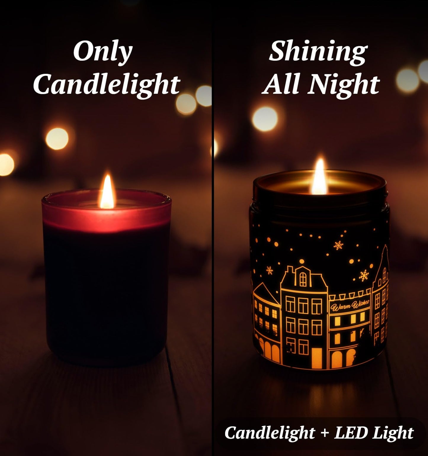 Merry Christmas Candles with Warmer LED, Christmas Decor Gifts Winter Candle with Apple Spice Scent, Apple Candles Over 40 Hours Burn Time, Home Decorations Indoor, 100% Soy Wax,Black