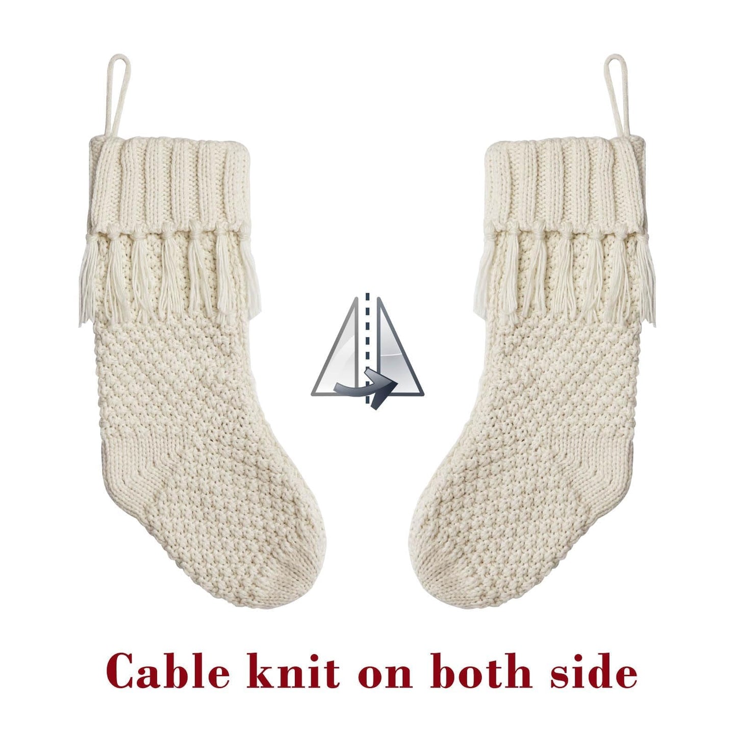 Personalized Christmas Stockings Cable Knit, 3 Pack 18 inches White Large Size Knitted Stockings, Rustic Christmas Ornaments Farmhouse Boho Style Stocking Decorations for Family Holiday Season Decor
